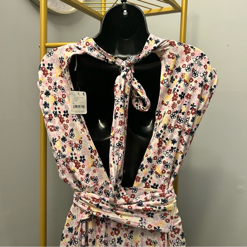 Free People bohemian Vibe Check One Piece in Tea Ditsy Shell jumpsuit size M NEW - Picture 7 of 9